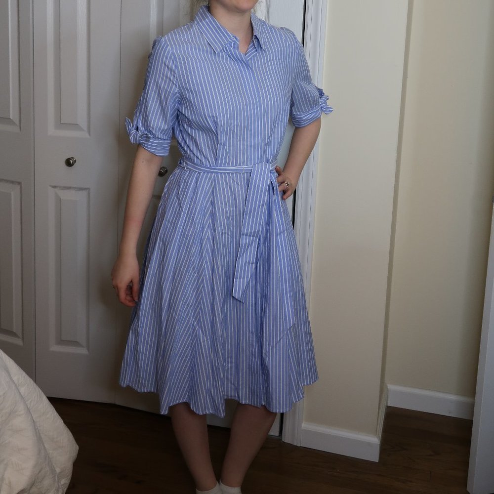 NWT Calvin Klein Blue and White Stripe Wrap Dress